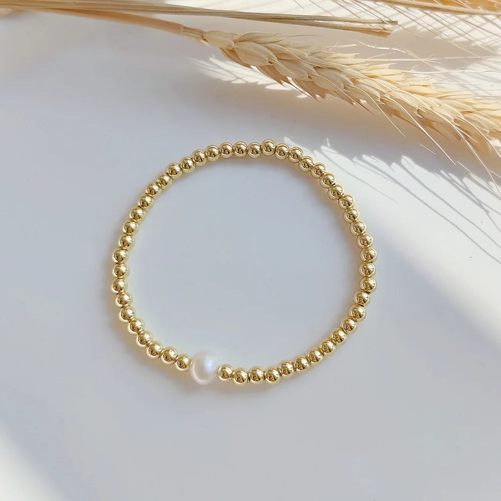 18k Gold Plated WATERPROOF Bead and Pearl Bracelet