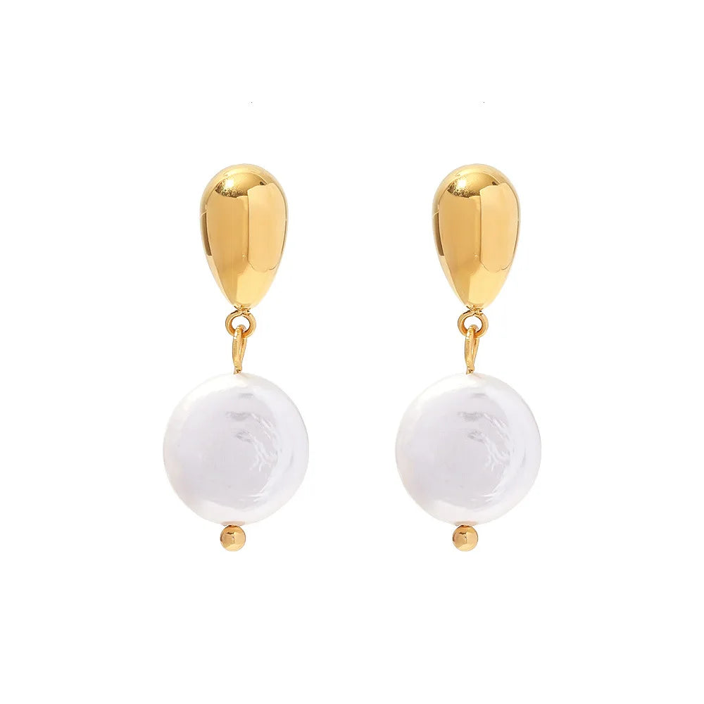 18K Gold Plated Waterproof Baroque Pearl Drop Earrings