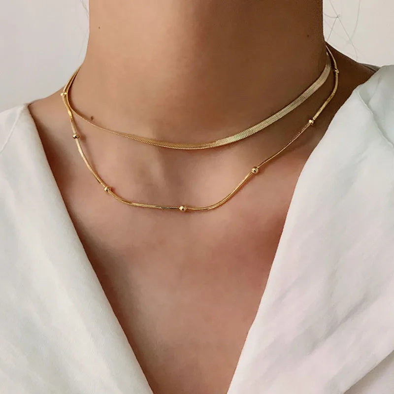 18K Gold Plated Waterproof Layered Snake Chain Necklace