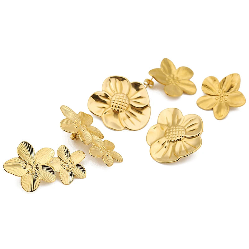 Vintage Flower Stud Earrings 18k Plated Waterproof