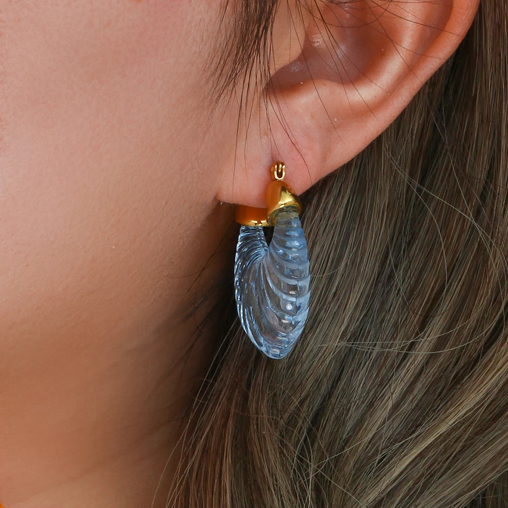 Resin Leaf Hoop 18K Plated Waterproof Earrings