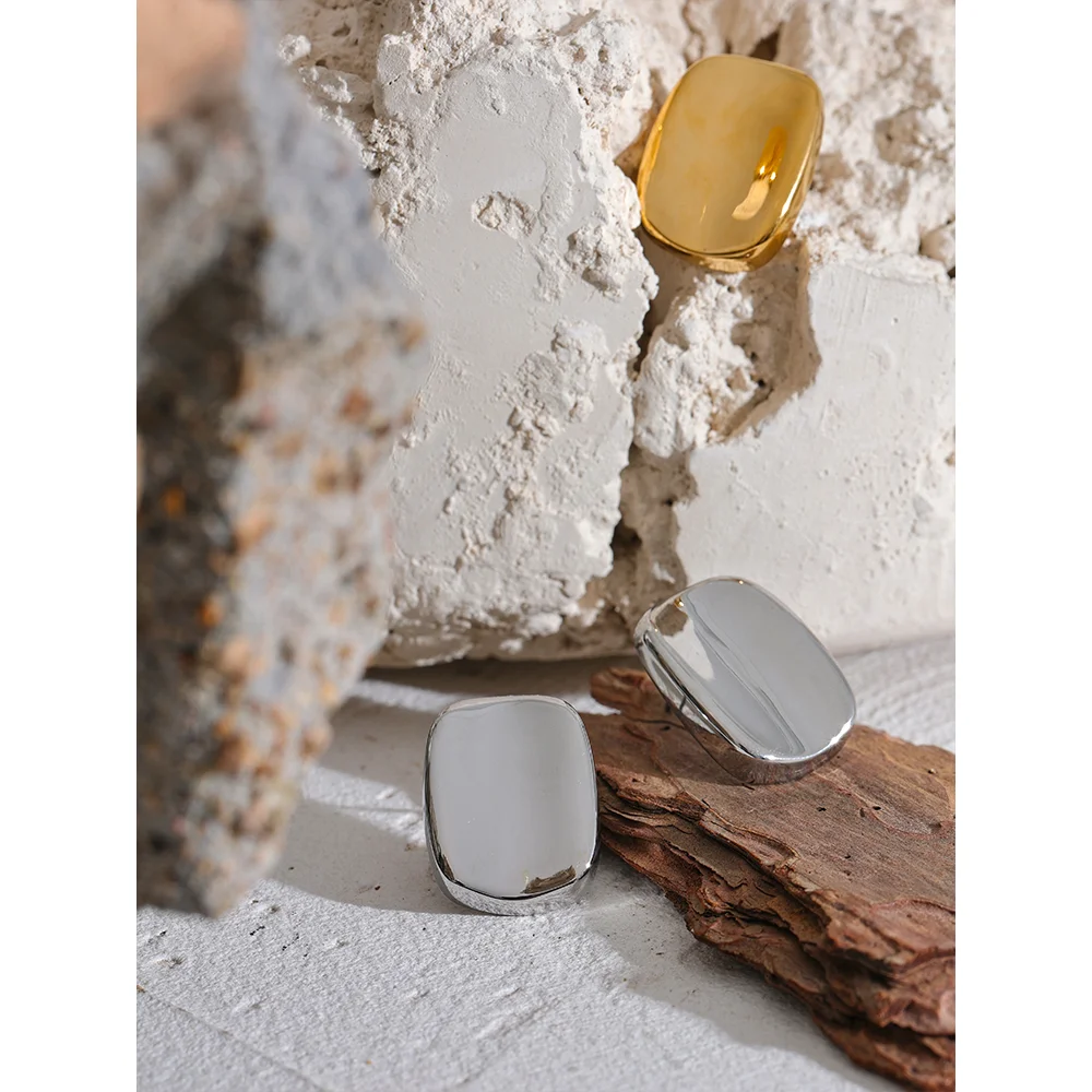 Vintage Metal Square Stud Earrings 18K Plated Waterproof