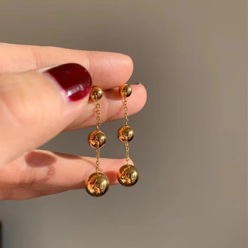 18K Gold Plated Bead Dangle Earrings Waterproof