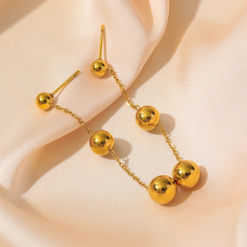 18K Gold Plated Bead Dangle Earrings Waterproof