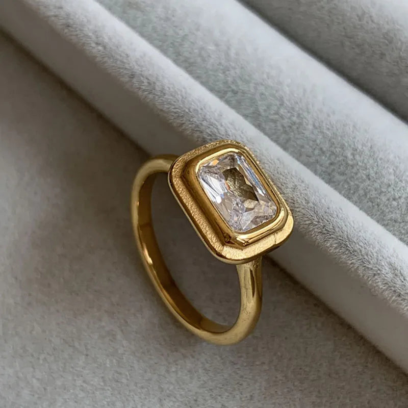 Rectangle Waterproof CZ Stone Ring
