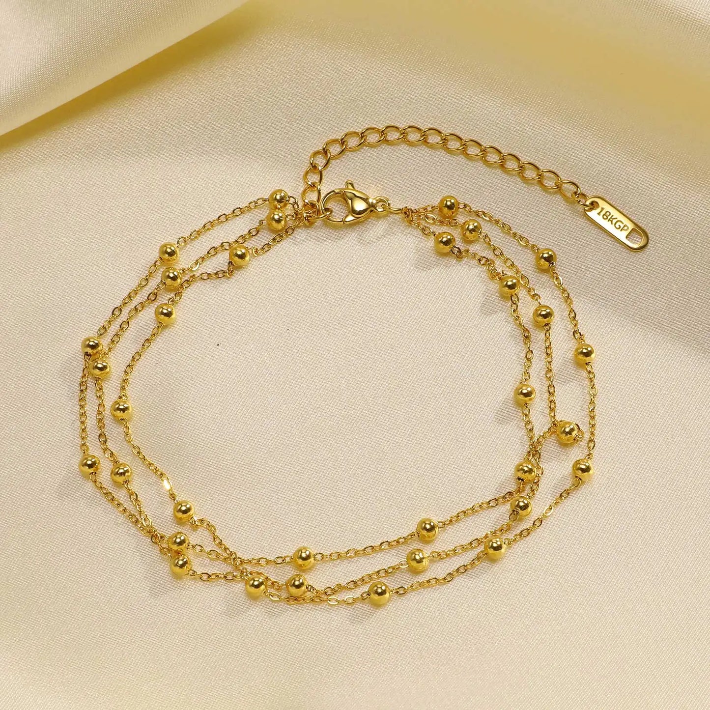 Waterproof Three Layer Bead Chain Anklet