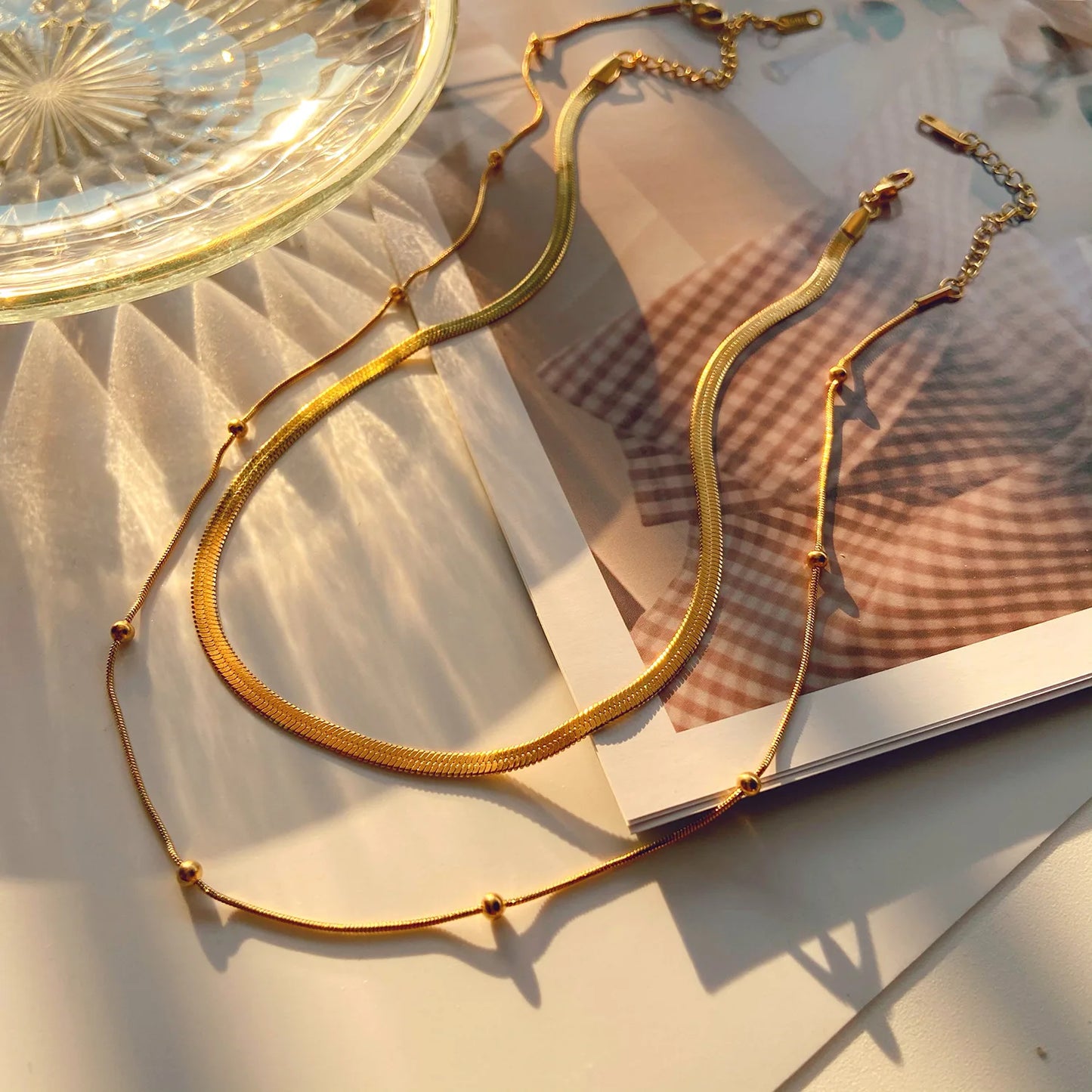 18K Gold Plated Waterproof Layered Snake Chain Necklace