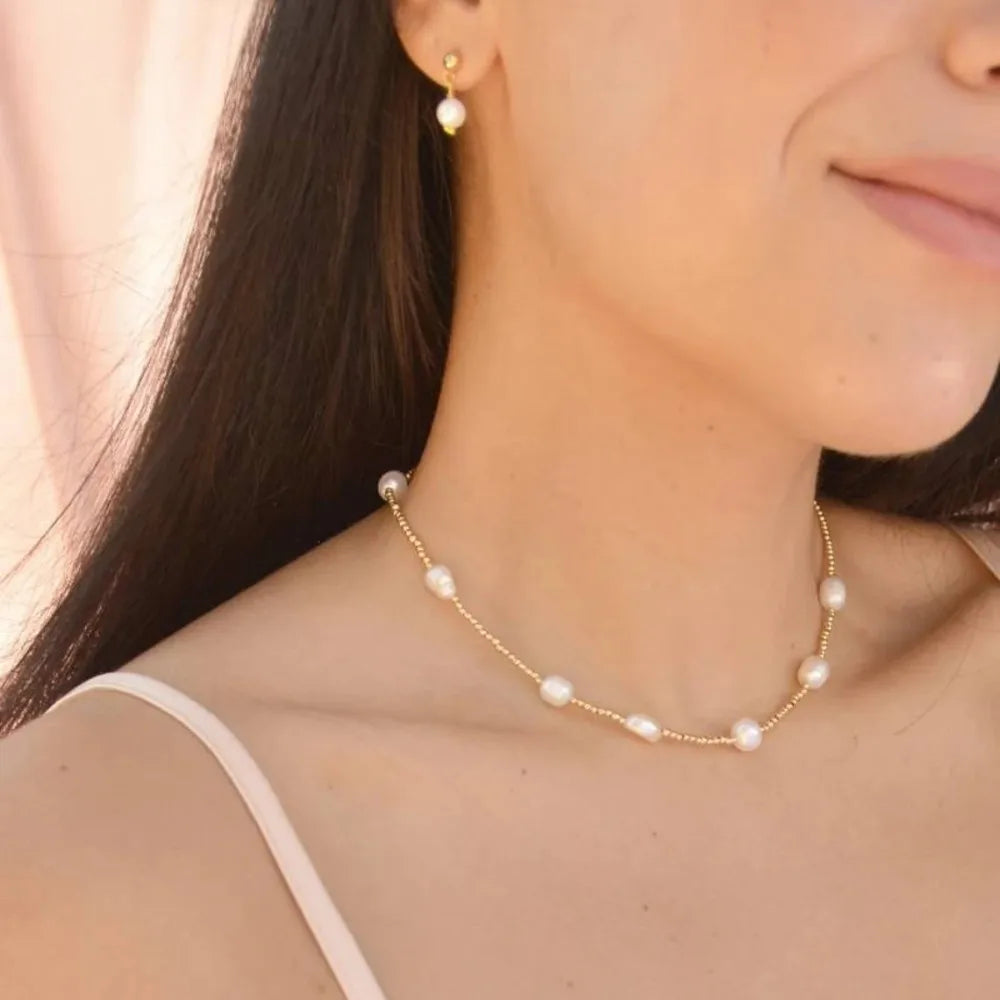 Natural Freshwater Pearl Gold Plated Waterproof Necklace