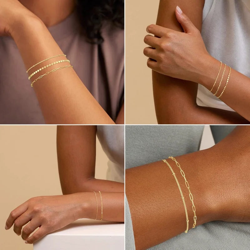 14K Dainty Gold Plated Stackable Bracelet