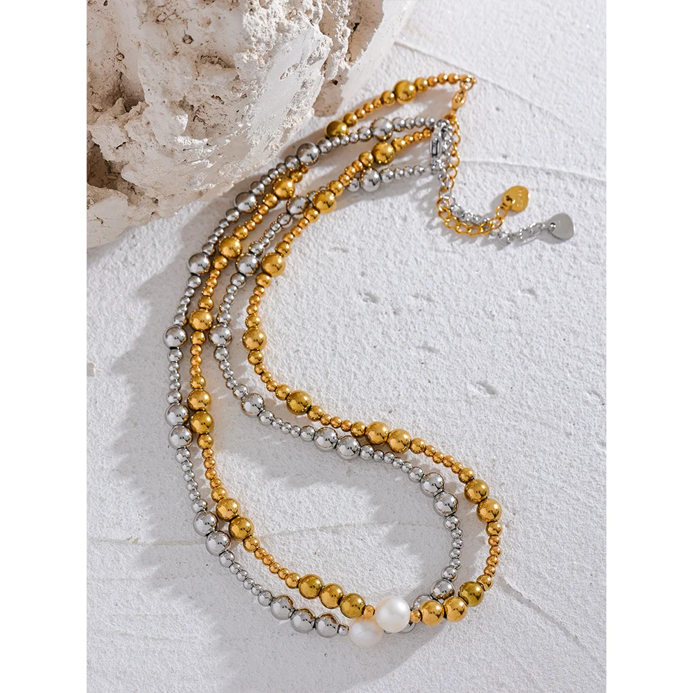 Waterproof Pearl 18K Gold Plated Bead Necklace