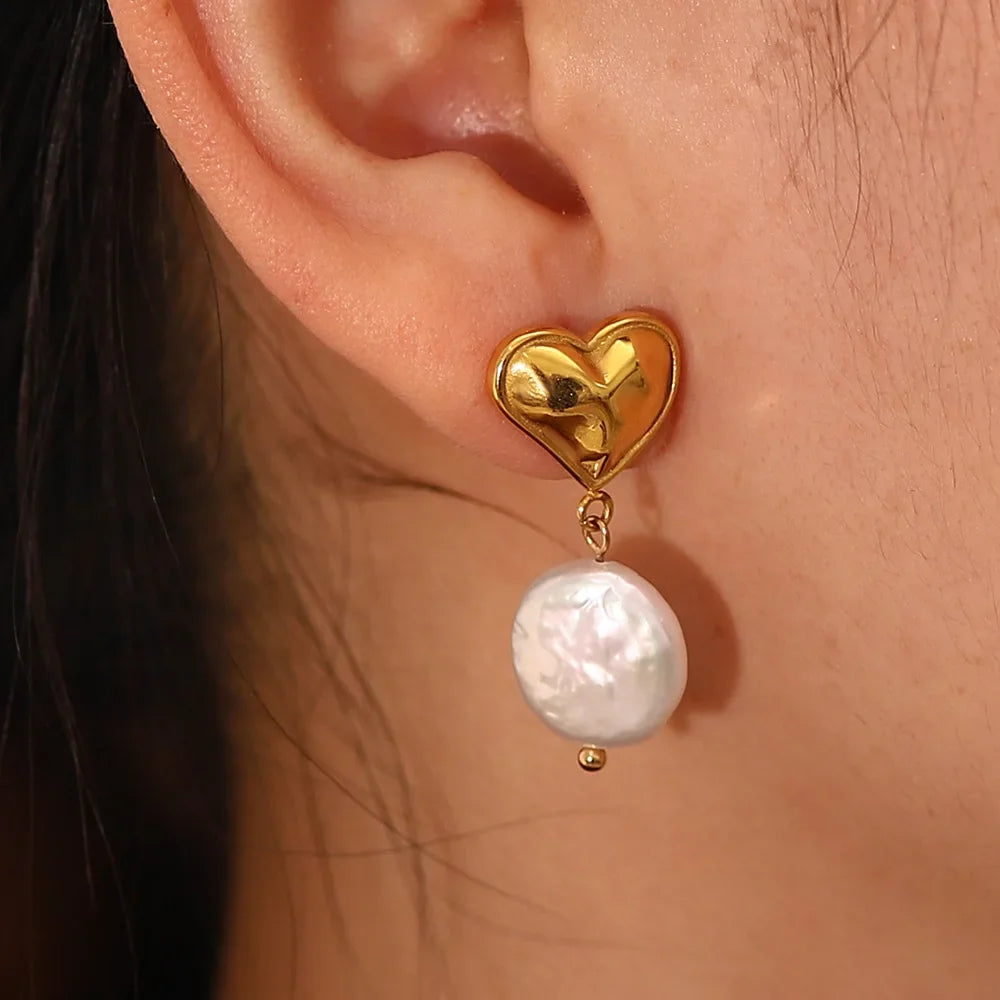 Pearl Pendant Dangle Earrings Waterproof 18K Plated