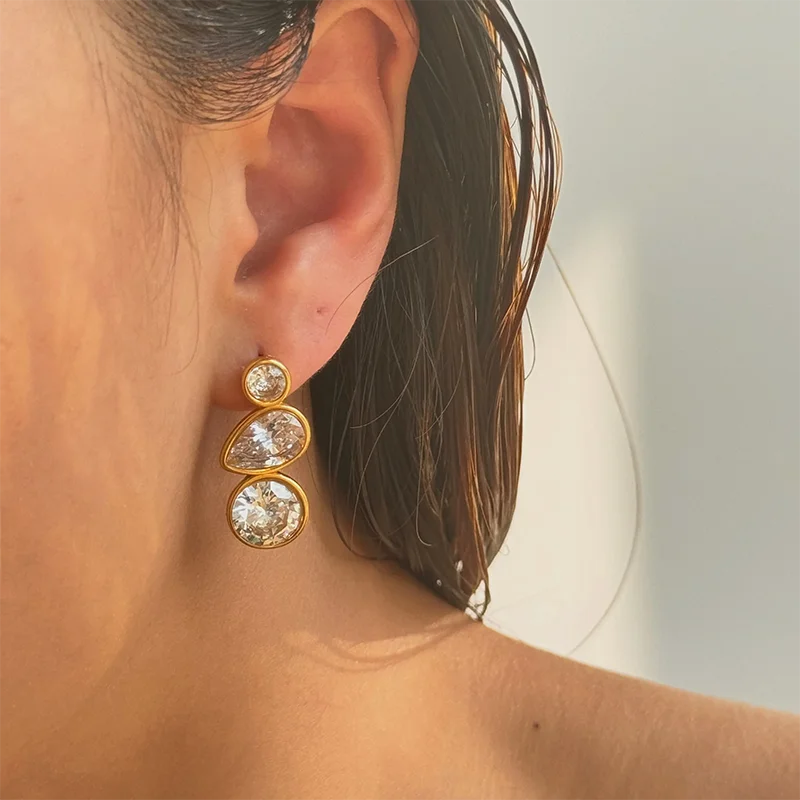 Round Waterdrop CZ Stone Earrings