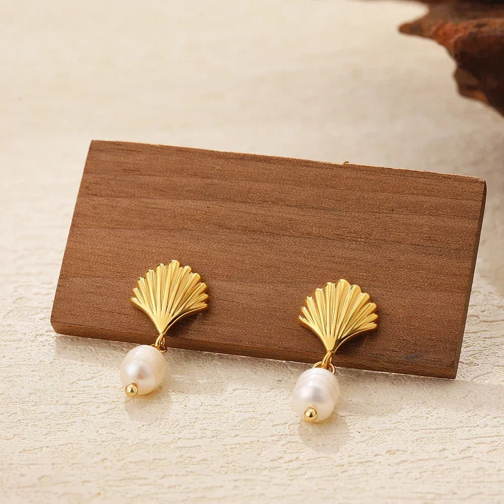 Pearl Pendant Dangle Earrings Waterproof 18K Plated