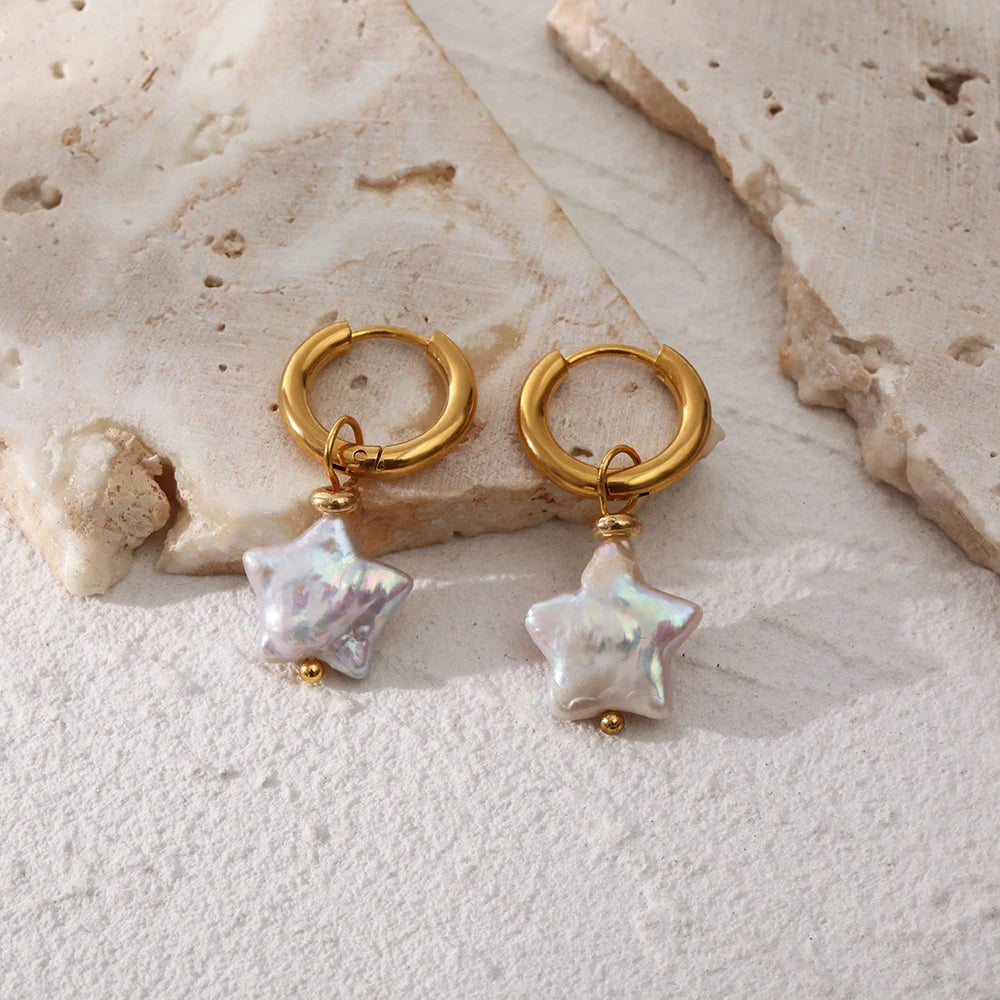 18K Gold Plated Freshwater Pearl Waterproof Dangle Earrings