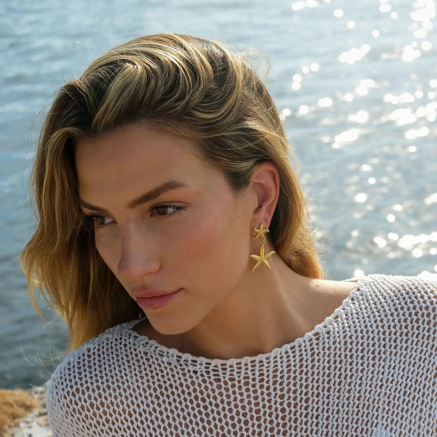 18K Gold Plated Waterproof Starfish Drop Earrings