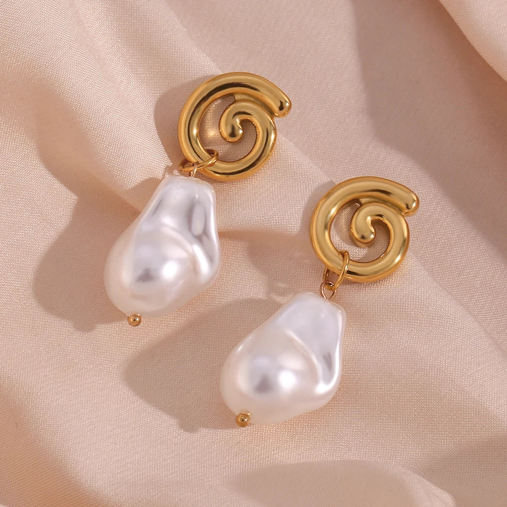 18K Plated Pearl Cyclone Earrings