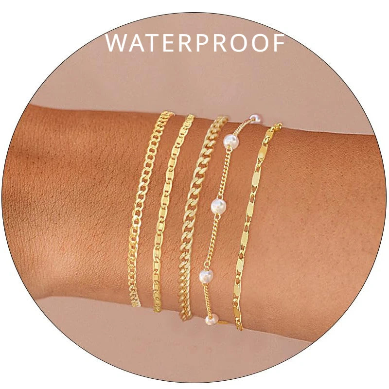 14K Gold Plated Stainless WATERPROOF Layering Bracelet