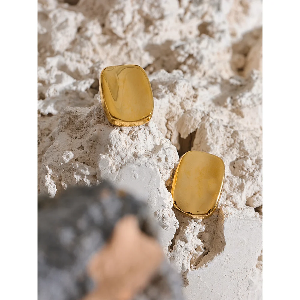 Vintage Metal Square Stud Earrings 18K Plated Waterproof