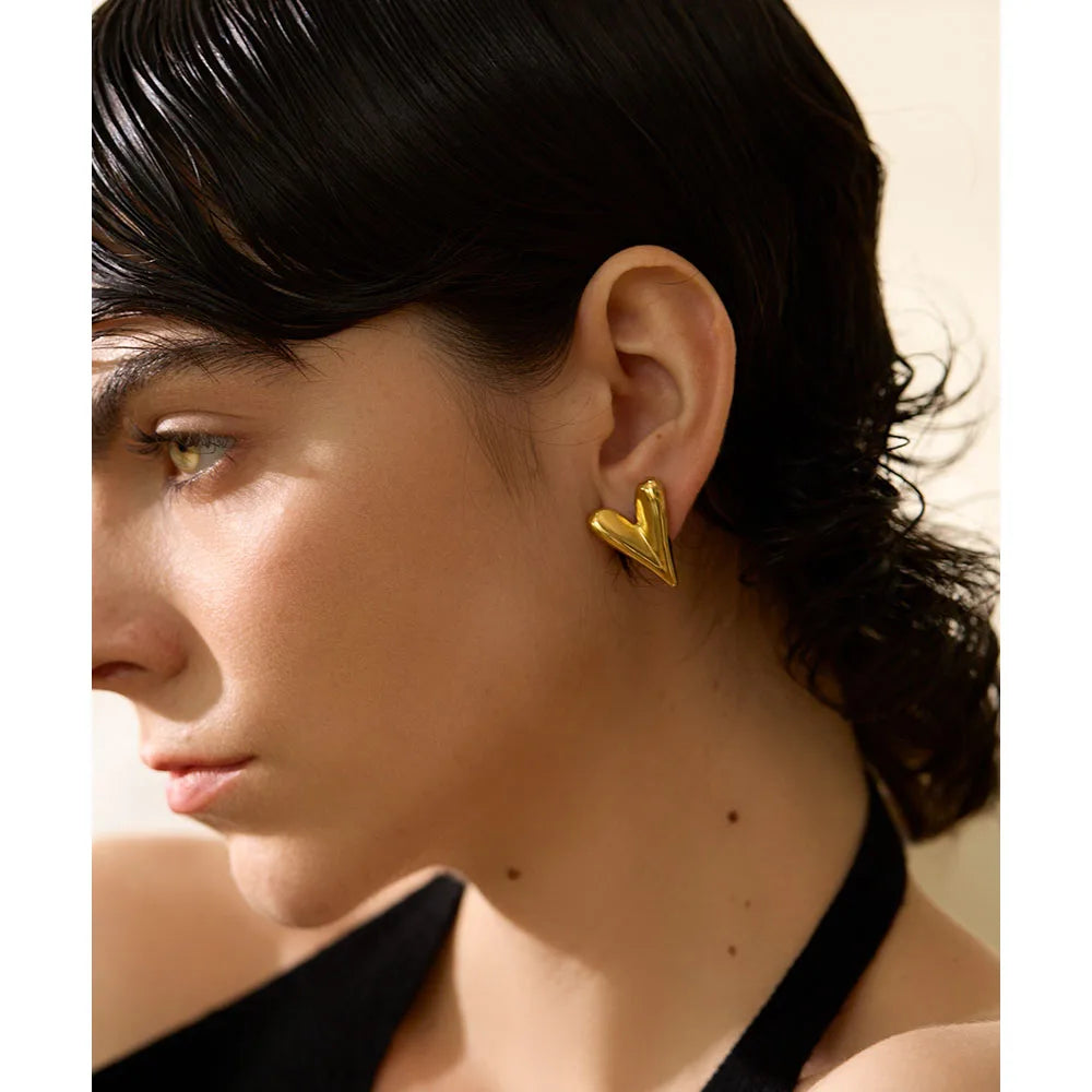 Heart Stud Earrings 18K Plated Waterproof