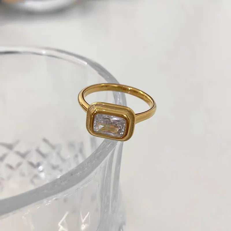 Rectangle Waterproof CZ Stone Ring