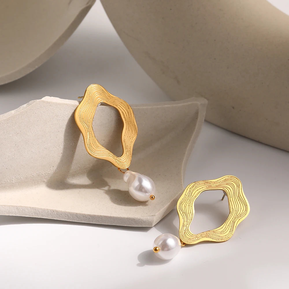 18K Gold Plated Irregular Drop Earrings Waterproof