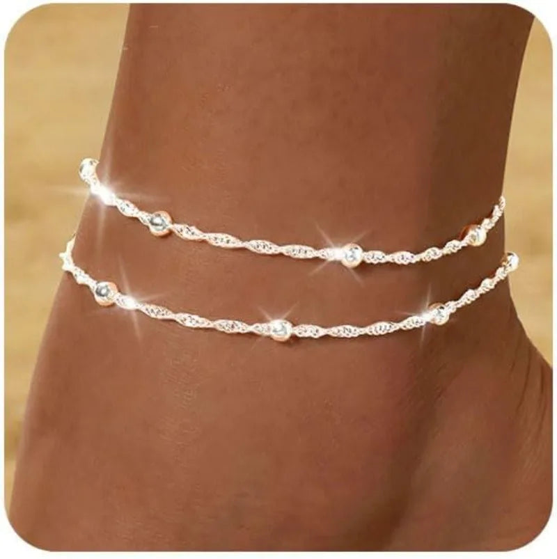 Waterproof Gold/Silver Twist Anklet 14K Gold Plated