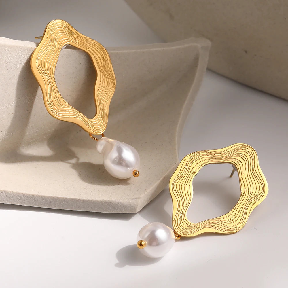 18K Gold Plated Irregular Drop Earrings Waterproof