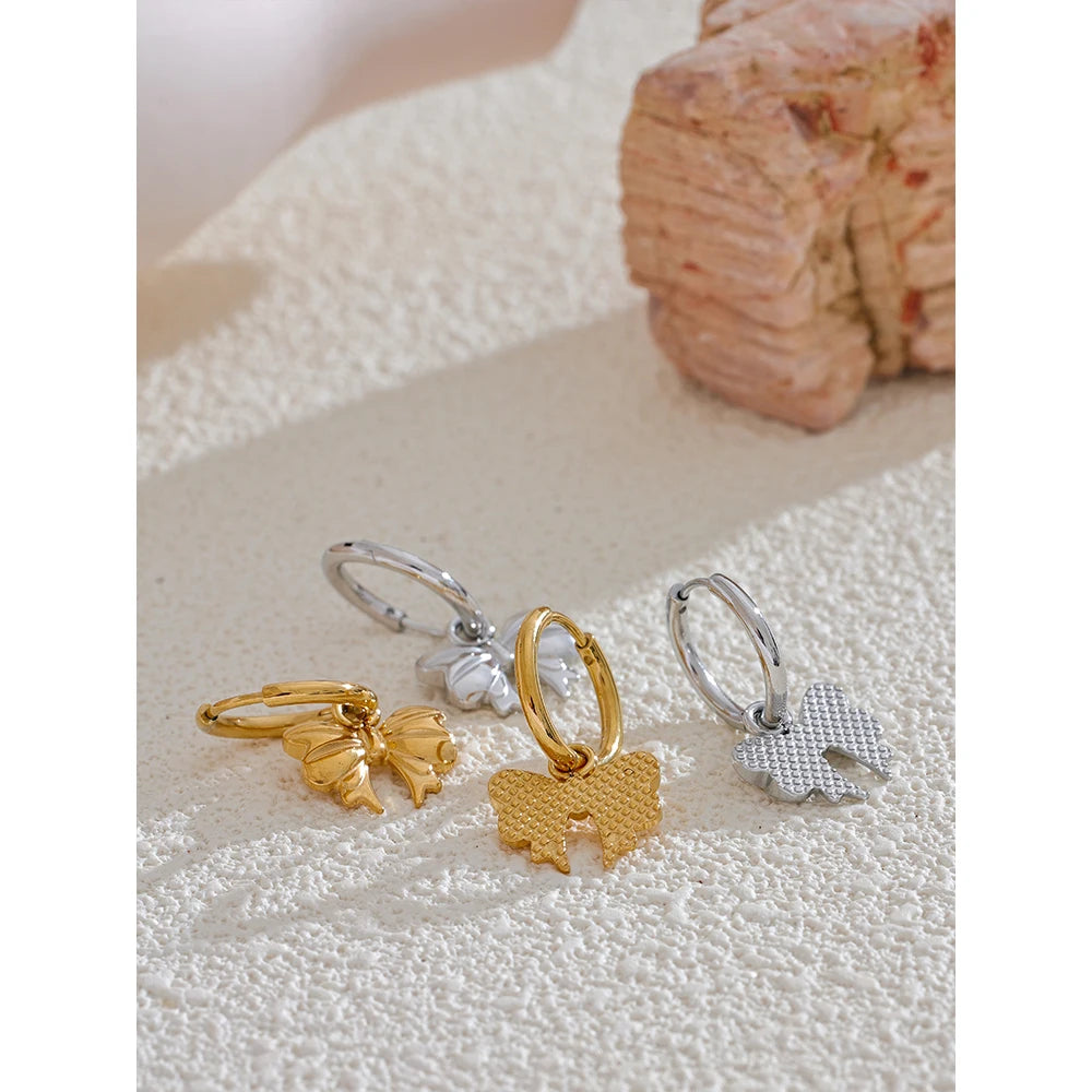 Bow Tie Drop Hoop Earrings Waterproof 18K Plated
