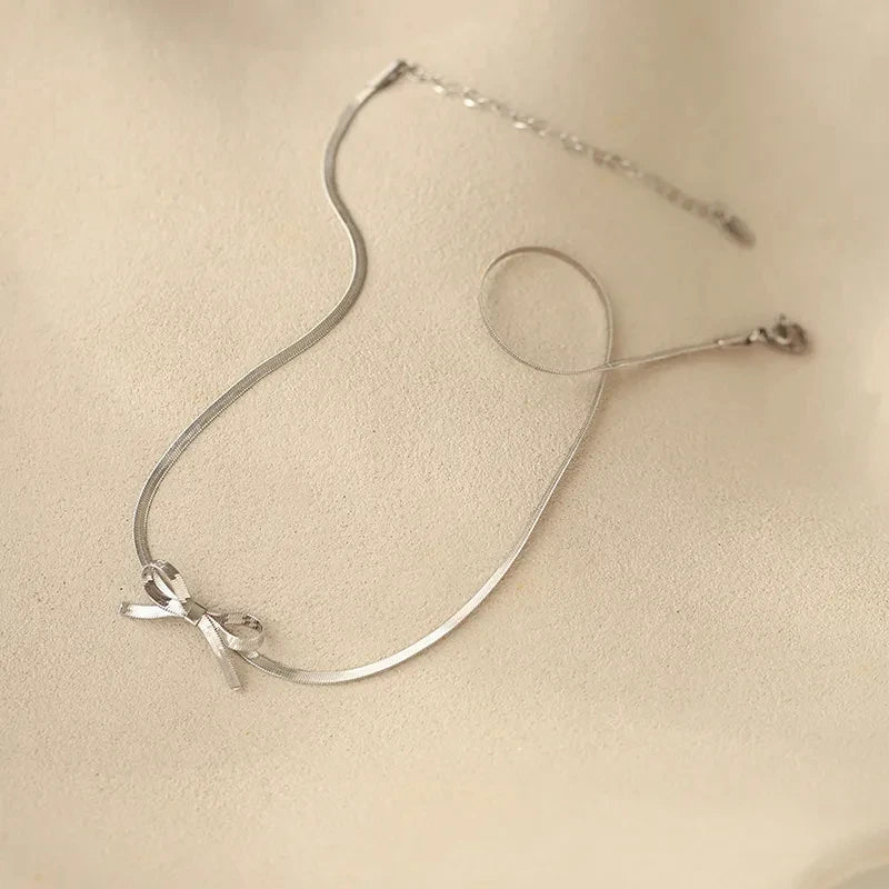 18K Gold Plated Bow Snake Bone Chain Choker Waterproof