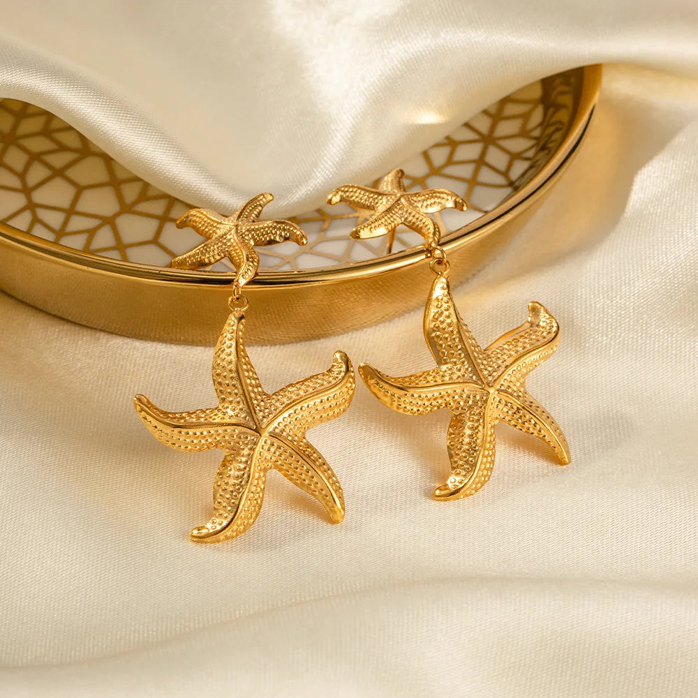 18K Gold Plated Waterproof Starfish Drop Earrings