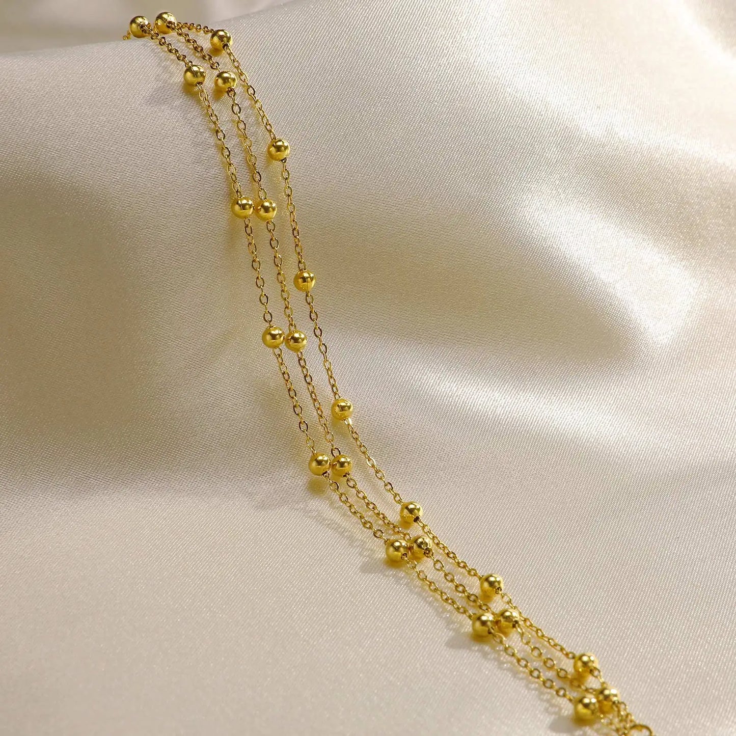 Waterproof Three Layer Bead Chain Anklet