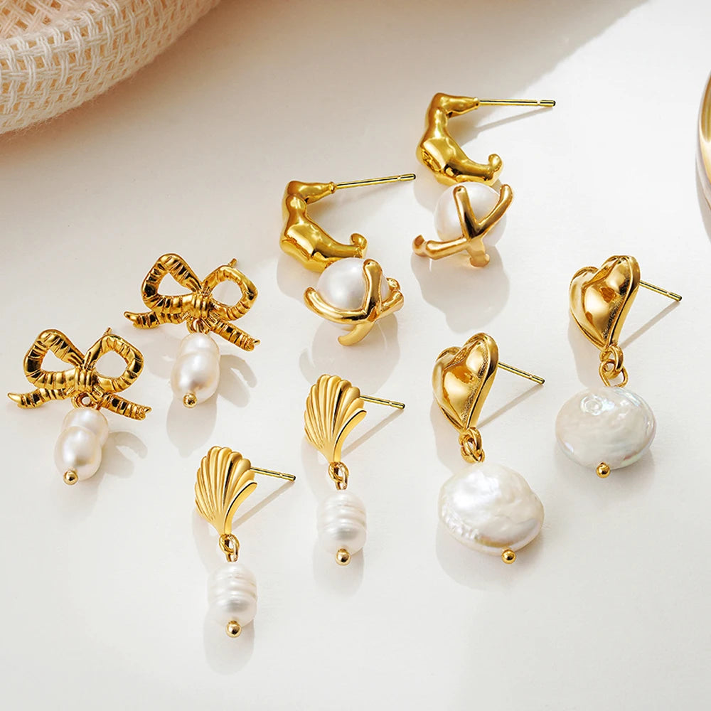 Pearl Pendant Dangle Earrings Waterproof 18K Plated