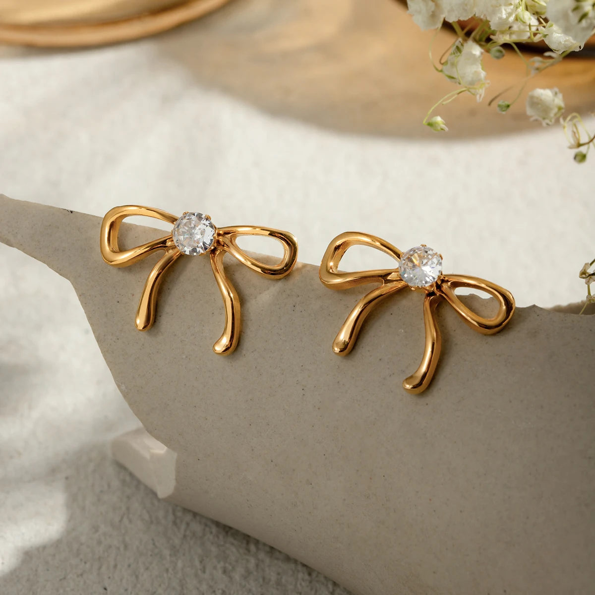 18K Plated Bowknot Earrings Waterproof