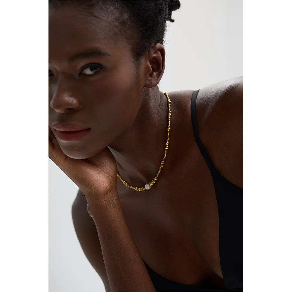 Waterproof Pearl 18K Gold Plated Bead Necklace
