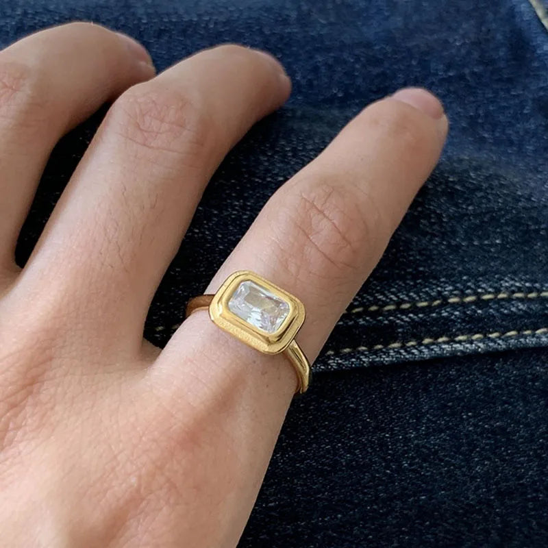 Rectangle Waterproof CZ Stone Ring