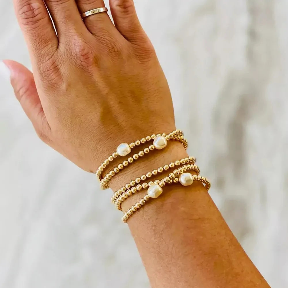 18k Gold Plated WATERPROOF Bead and Pearl Bracelet