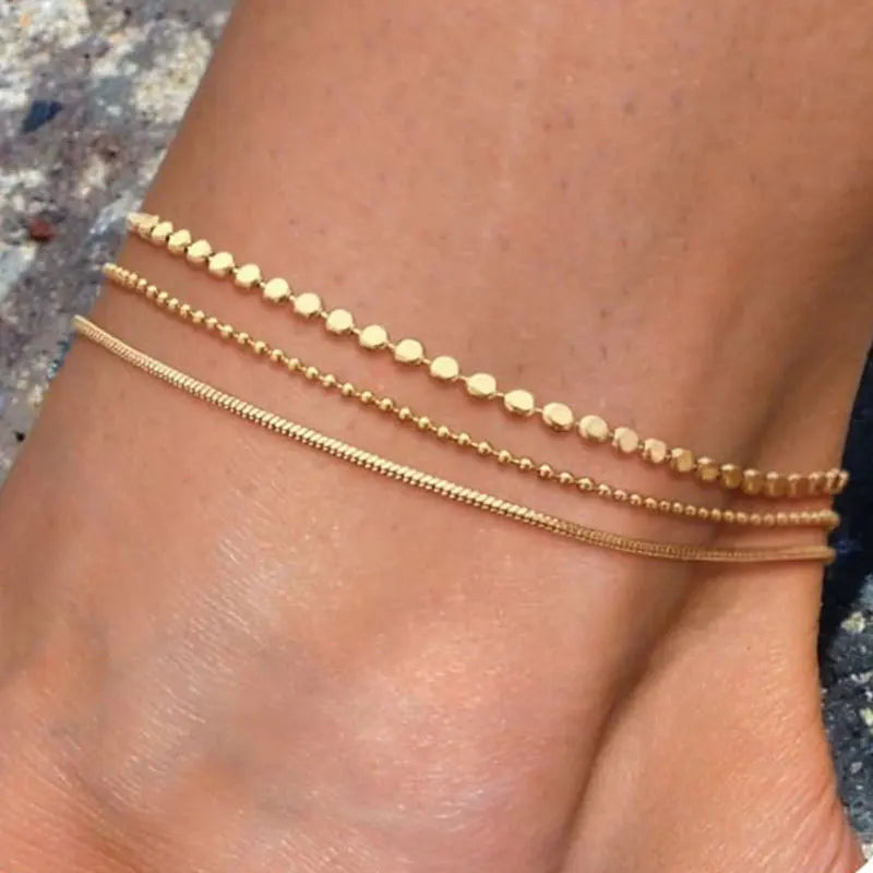 14K Gold Plated Cuban Link Chain Anklets Waterproof