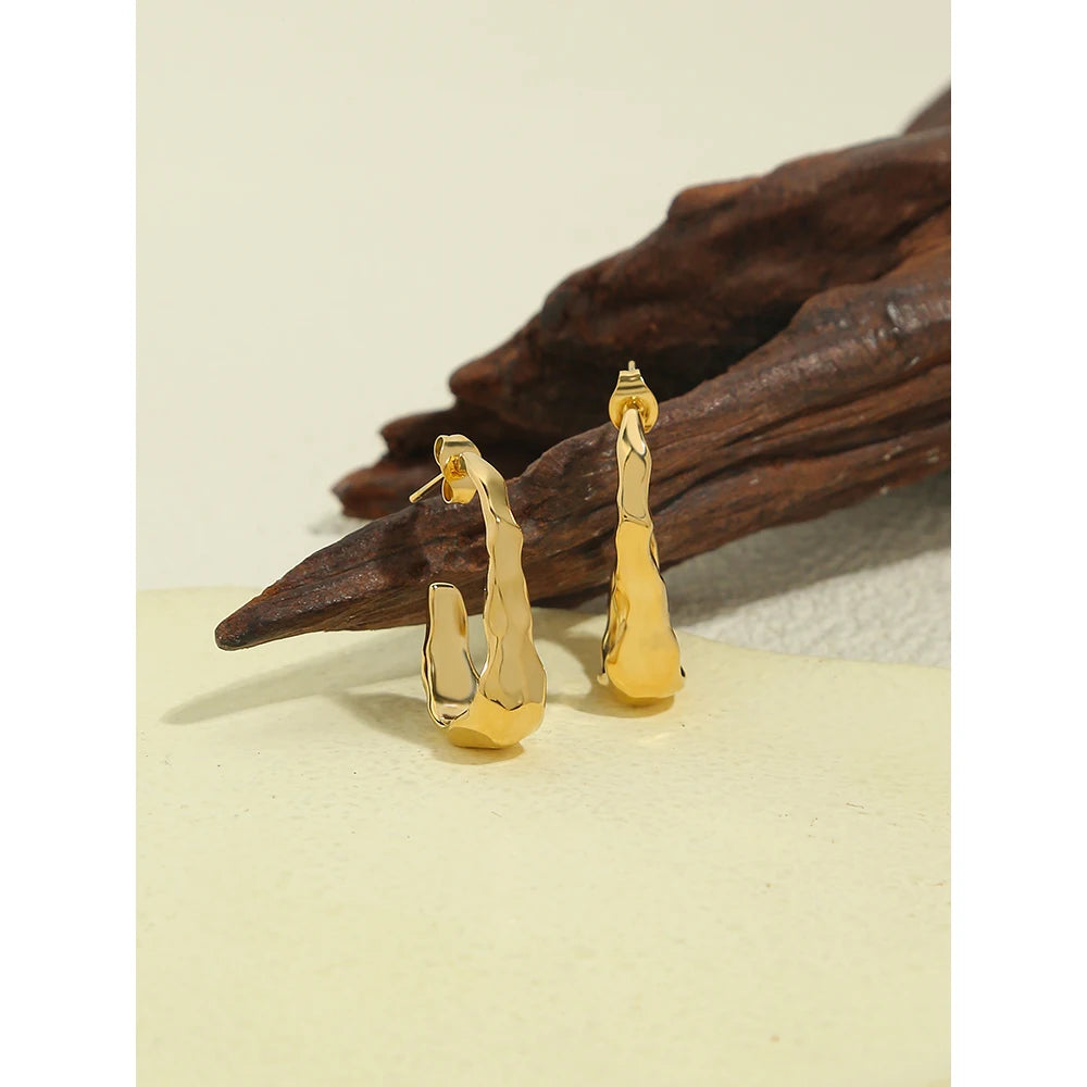 18K Gold Plated Waterproof Irregular Hoop Earrings