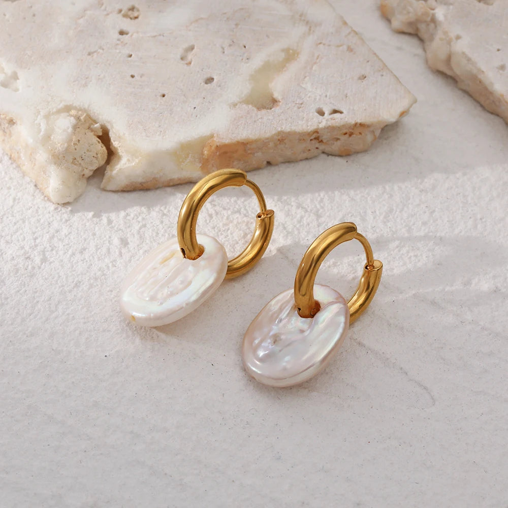 18K Gold Plated Freshwater Pearl Waterproof Dangle Earrings