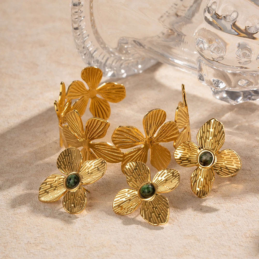 Flower Bracelet/Earrings/Ring Waterproof 18K Gold Plated