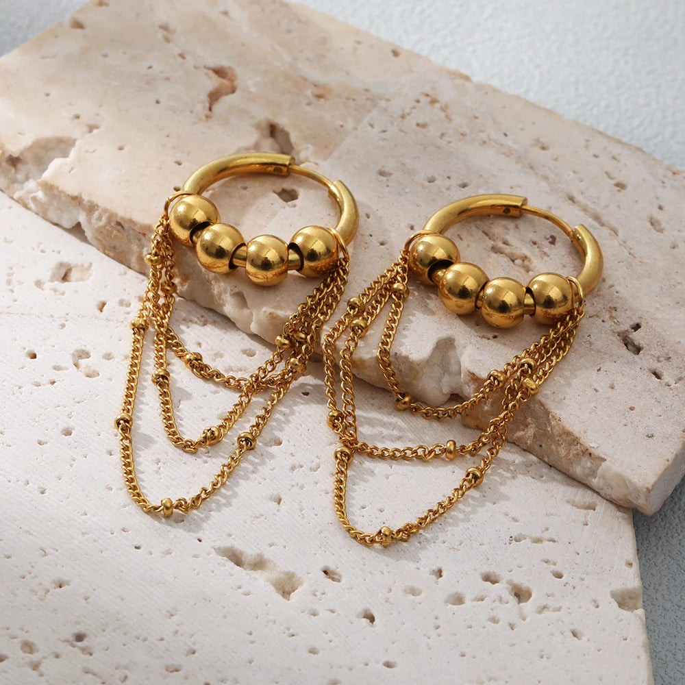 Chain Tassel Earrings Waterproof 18K Gold Plated