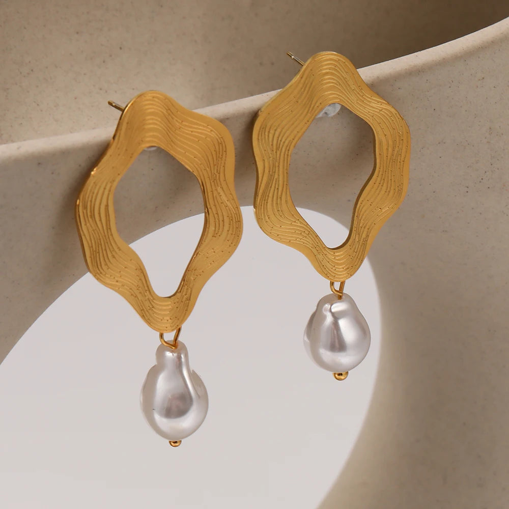 18K Gold Plated Irregular Drop Earrings Waterproof