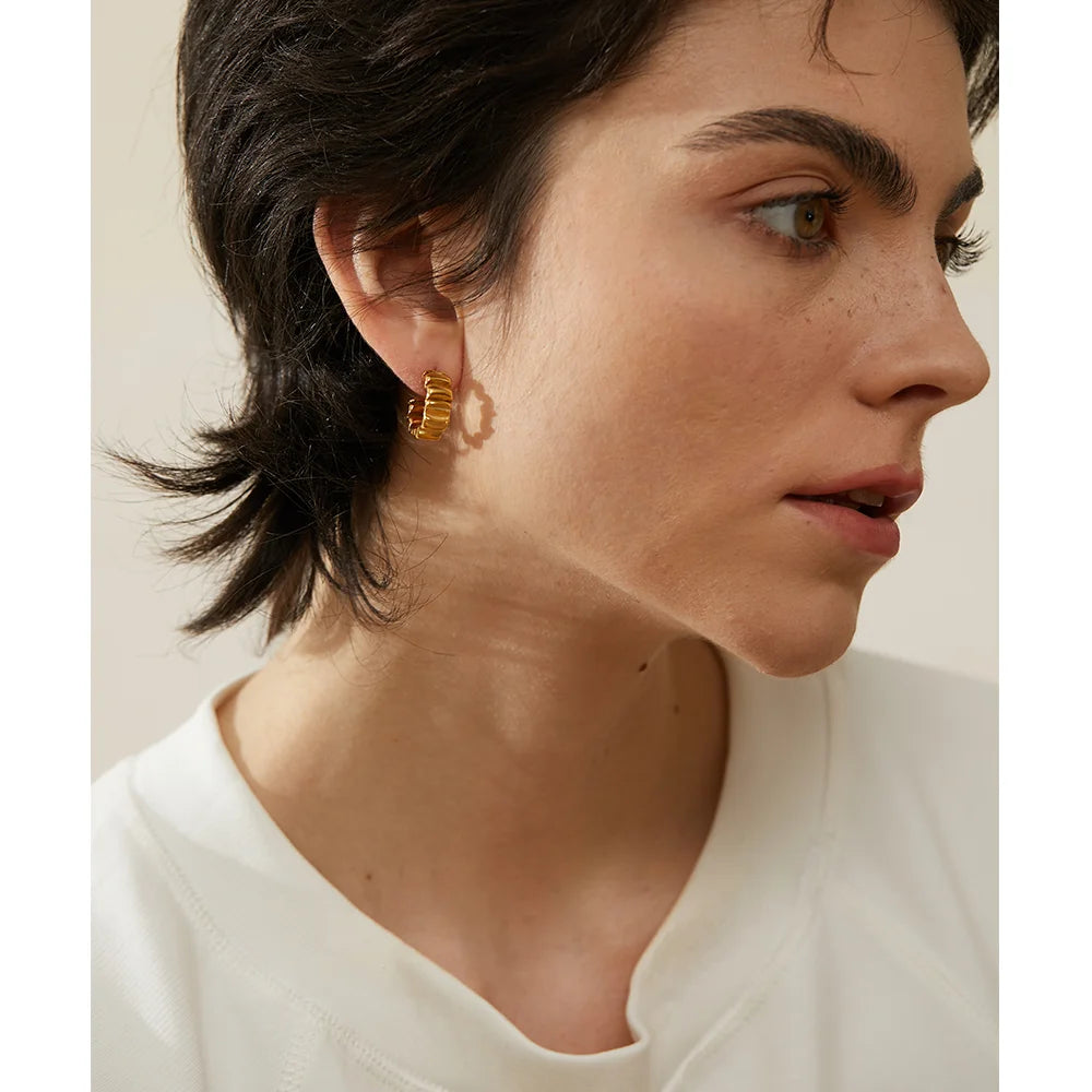 Waterproof Ruffle Small Hoop Earrings 18K Plated