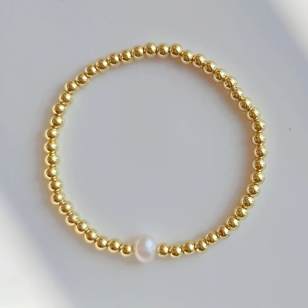 18k Gold Plated WATERPROOF Bead and Pearl Bracelet