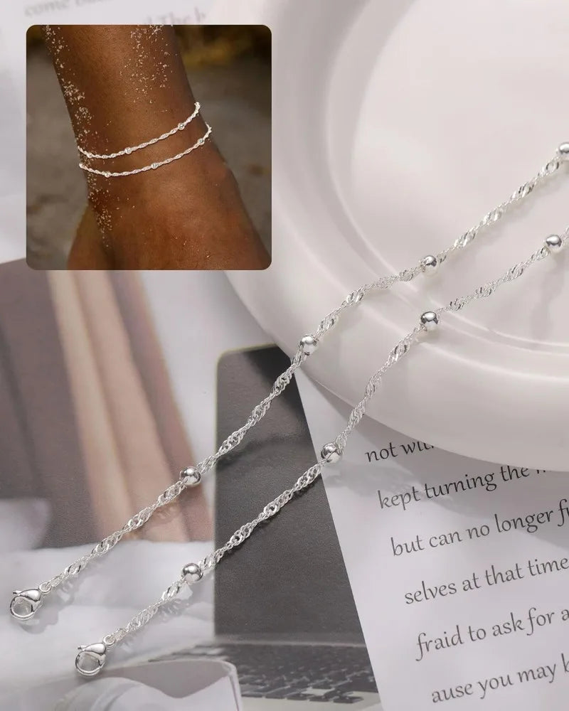 Waterproof Gold/Silver Twist Anklet 14K Gold Plated