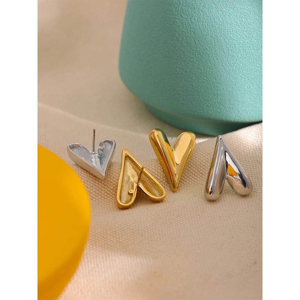 Heart Stud Earrings 18K Plated Waterproof